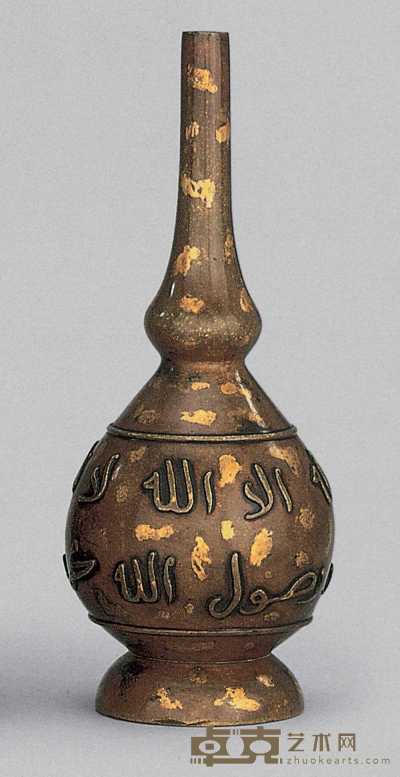 18世纪 铜洒金阿拉拍文长劲瓶 高21.5cm